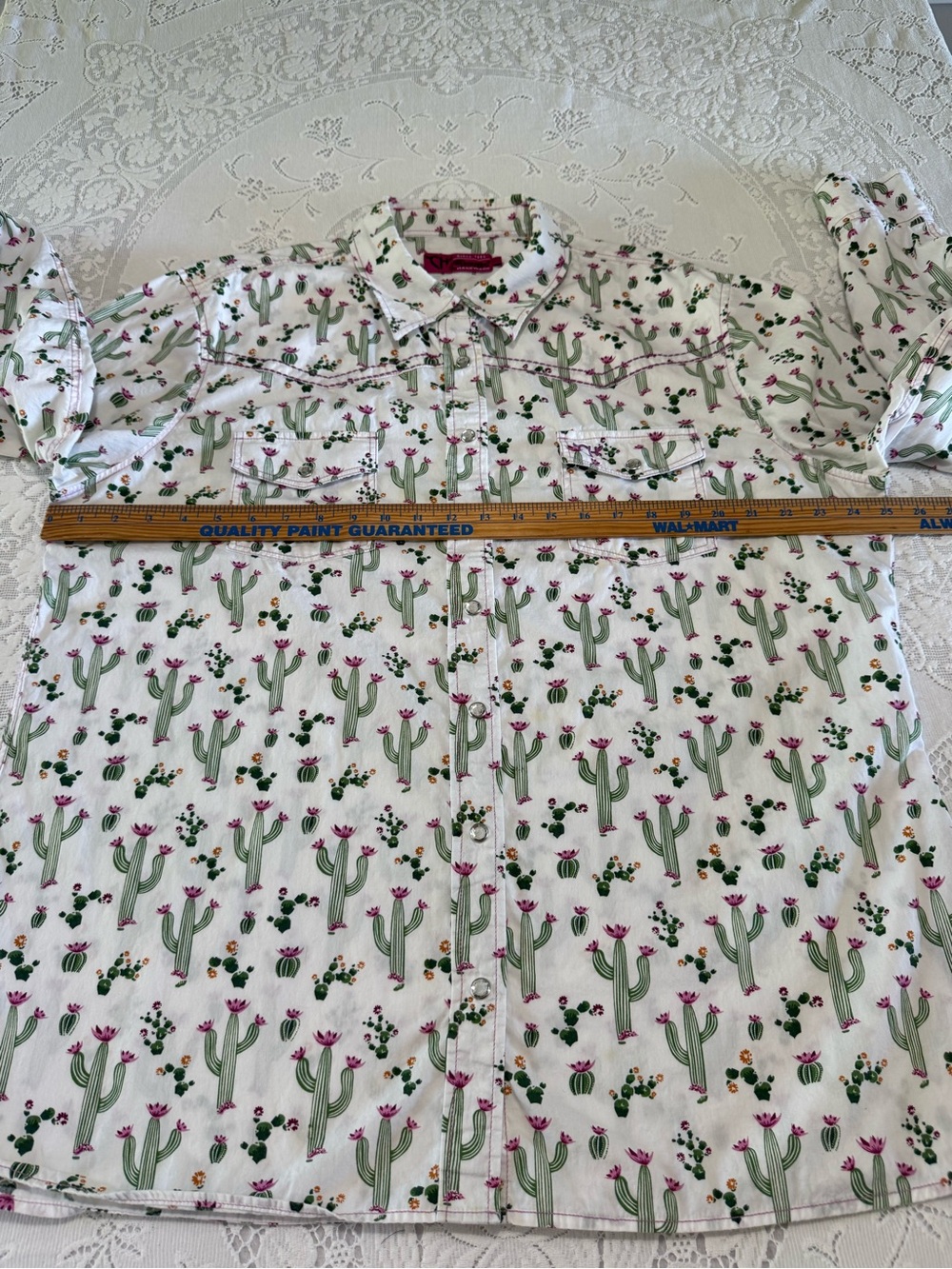 Cowgirl Hardware Cotton Cactus Rose Pearl Snap Western shirt white XXL plus - Picture 7 of 13